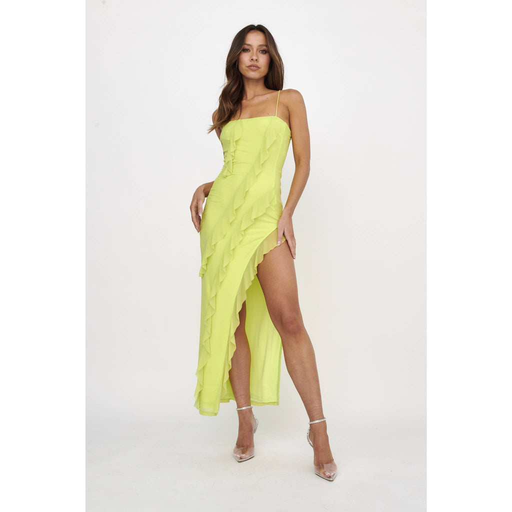 Lime Bodycon Mesh Frill Maxi Dress Best Dressed Boutique Lime Bodycon Mesh Frill Maxi Dress Best Dressed Boutique