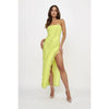 Lime Bodycon Mesh Frill Maxi Dress