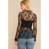 Black Mesh Lace High Neck Long Sleeve Fitted Top