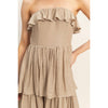 Taupe Tiered Strapless Ruffle Dress