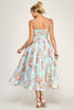 Lt Blue Floral A-Line Midi Dress