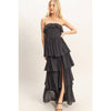 Black Tiered Strapless Ruffle Dress