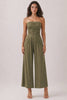 Olive Ruched Strapless Jumpsuit