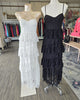White Lace Tiered Ruffle High Slit Maxi Dress