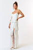 White Lace Tiered Ruffle High Slit Maxi Dress