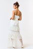 White Lace Tiered Ruffle High Slit Maxi Dress