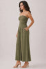 Olive Ruched Strapless Jumpsuit