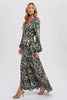 Hunter Green Floral Print Wrap Maxi Dress