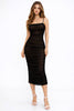 Black Mesh Ruched Midi Dress
