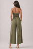 Olive Ruched Strapless Jumpsuit