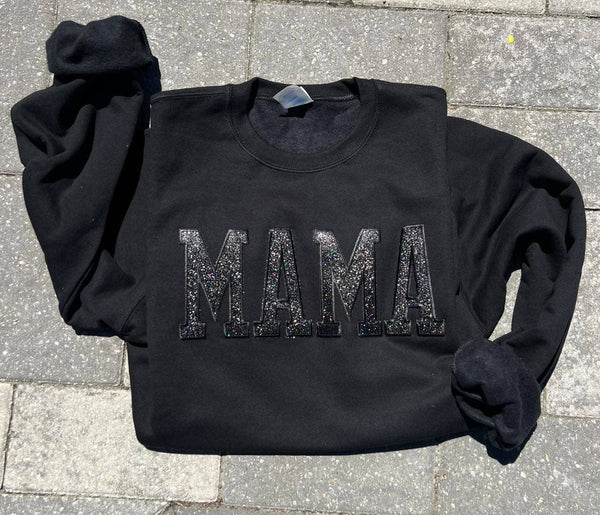 Mama Glitter Embroidered Patch Sweatshirt