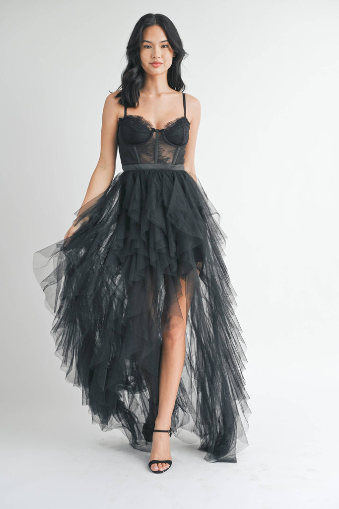 Black Tulle Maxi Dress W/Slit Best Dressed Boutique Black Tulle Maxi Dress W/Slit Best Dressed Boutique