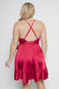 Curvy Red Satin Ruffle Mini Dress