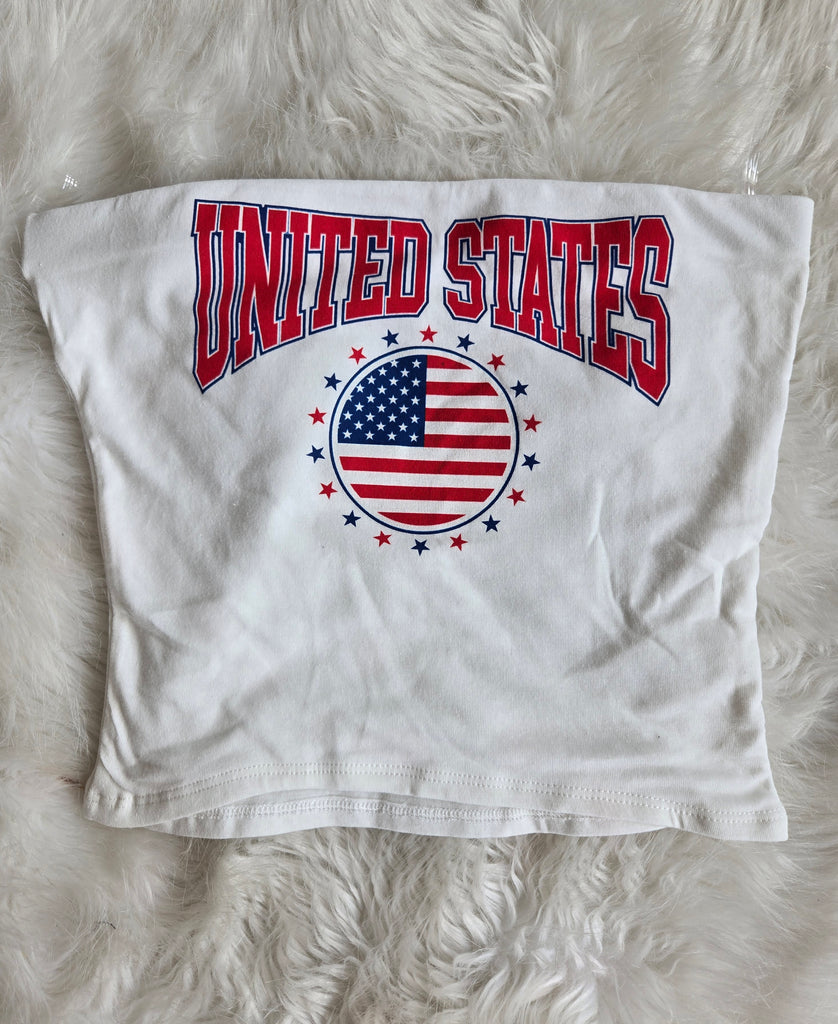 Patriotic Usa Graphic Ivory Tube Top