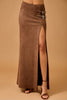 Brown Suede Buckle Maxi Skirt