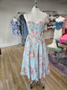 Lt Blue Floral A-Line Midi Dress