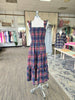 Navy Multi Plaid Smocked Midi Dress