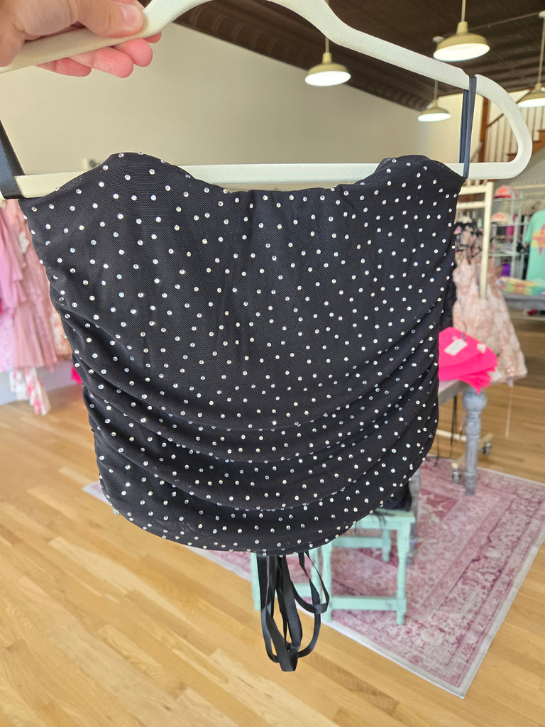 Black Rhinestone Lace Up Corset