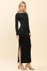 Black Long Sleeve Slit Bodycon Maxi