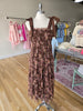 Brown Floral Bow Detail Midi Dress