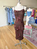 Brown Mesh Floral Embroidery Midi Dress