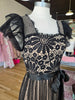 Black/Nude Lace Mesh Midi Dress W/Satin Belt