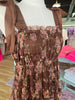 Brown Floral Bow Detail Midi Dress