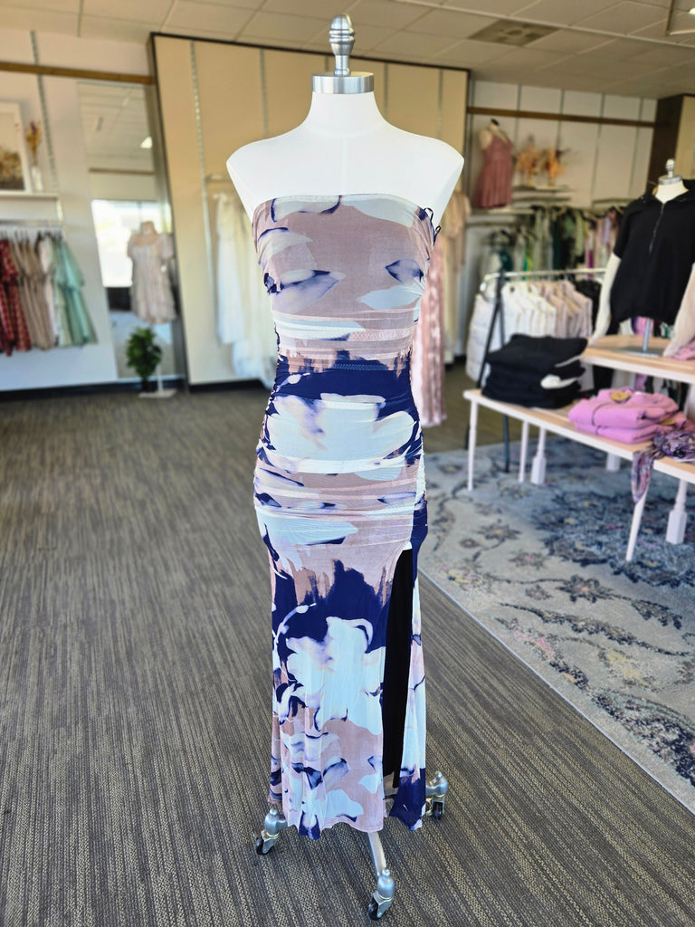 Navy Multi Tube Ruching Maxi Dress