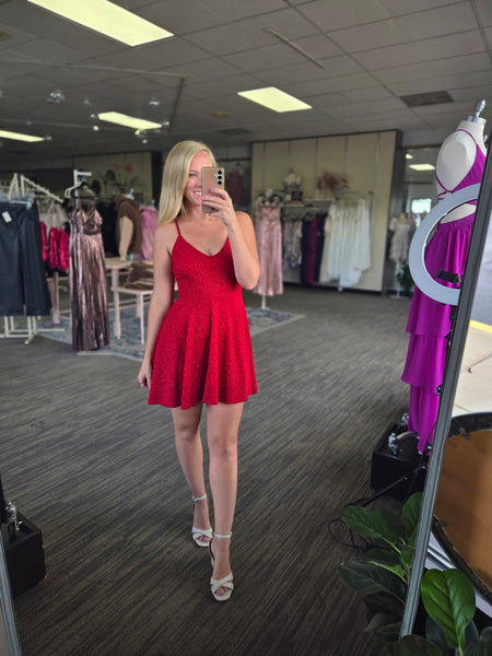 Red Glitter Mini Party Dress