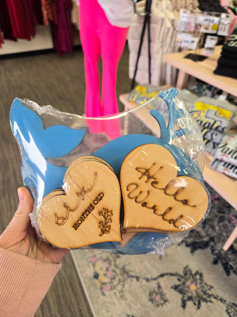 Wood Baby Milestone Cards Set Blue Whale Themed