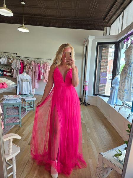 Fuchsia Tulle Maxi W/Slit