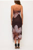Brown Floral Tube Slit Dress