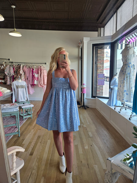 Ice Blue Sequins Tunic Mini Dress