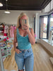 Lt Teal 2 Way Washed Ribbed Crop Tank