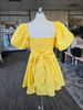 Yellow Puff Sleeve Bow-back Mini Dress