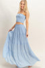 Blue Smocked Tube Top & Tiered Skirt Set