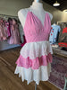 Pink & White Eyelet Ruffle Plaid Mini Dress