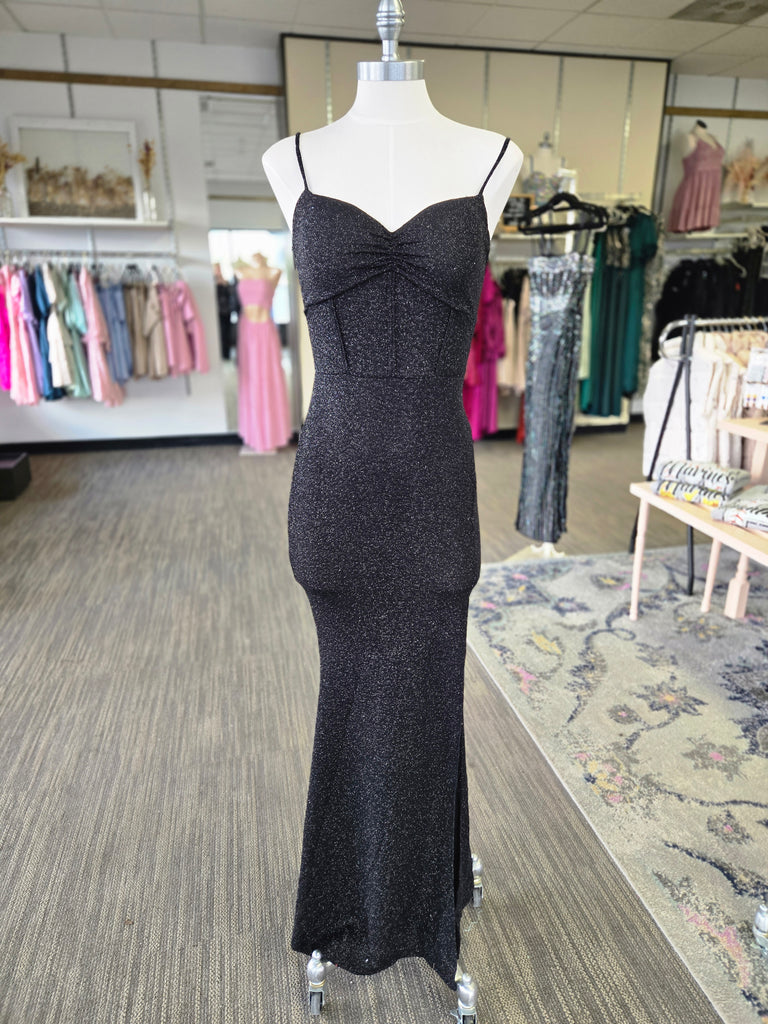 Black Glitter Corset-style Slit Maxi Dress