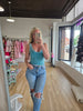 Lt Teal 2 Way Washed Ribbed Crop Tank