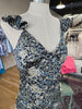 Denim Bloom Floral Flutter Shoulder Maxi Dress