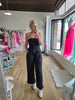 Black Ruched Strapless Jumpsuit