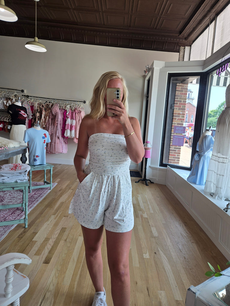 White & Blue Floral Romper
