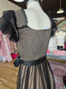 Black/Nude Lace Mesh Midi Dress W/Satin Belt
