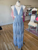 Dusty Blue Lace Maxi Dress with Cut Out