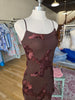 Brown Mesh Floral Embroidery Midi Dress