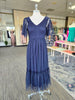 Navy Dotted Mesh Midi Dress