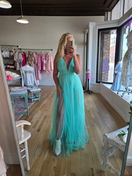 Mint Tulle Maxi W/Slit