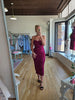 Wine Mesh Floral Embroidery Midi Dress