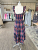 Navy Multi Plaid Smocked Midi Dress