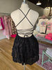 Black Strappy Open Back 3d Sequin Lace Mini Dress